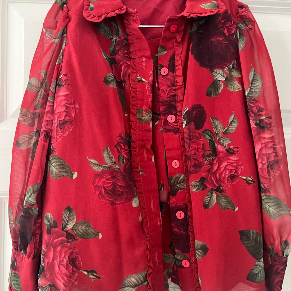 Elegant Red Floral Kids Matching Set